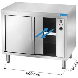 Tavolo armadiato riscaldato passante in acciaio inox senza alzatina L1100xP700xH850 mm linea premium