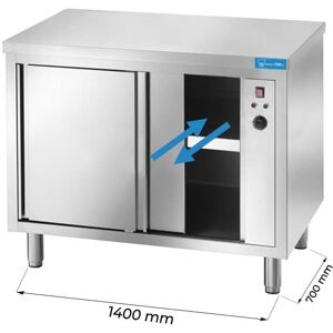 Tavolo armadiato riscaldato passante in acciaio inox senza alzatina L1400xP700xH850 mm linea premium