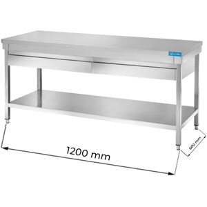 Tavolo aperto in acciaio inox con 2 cassetti orizzontali con ripiano senza alzatina L1200xP600xH850 mm linea premium