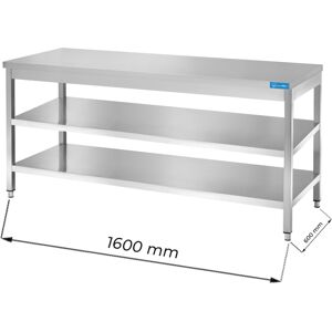 Tavolo aperto in acciaio inox con 2 ripiani senza alzatina L1600xP600xH850 mm linea premium