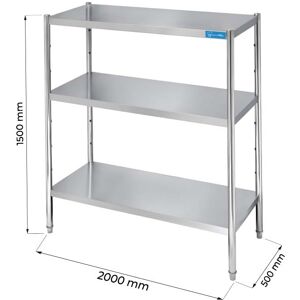 Scaffale in acciaio inox con 3 ripiani L2000xP500xH1500 mm linea premium