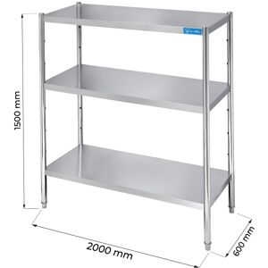 Scaffale in acciaio inox con 3 ripiani L2000xP600xH1500 mm linea premium