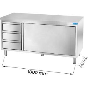 Tavolo armadiato in acciaio inox con 3 cassetti verticali a sinistra senza alzatina L1000xP700xH850 mm linea basic