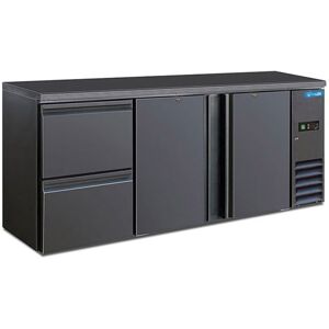Tavolo refrigerato nero da incasso con n° 2 porte e n°2 cassetti temp. da 0°C a +10°C prof. 50 cm