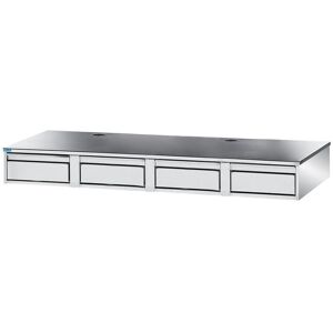 Basamento per macchina caffè in acciaio inox con tramoggia battifiltro e 3 cassetti di servizio L1700xP680xH240 mm