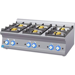 Piano cottura da banco a gas 6 fuochi con 3 bruciatori da 5,5 kw + 3 bruciatori da 3,5 kw