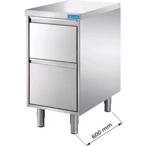 Cassettiera in acciaio inox con 2 cassetti e top di lavoro senza alzatina L500xP600xH850 mm linea basic
