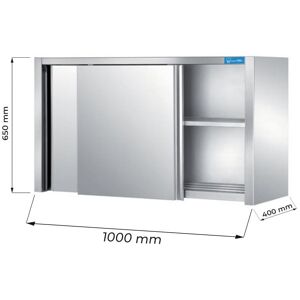 Pensile con porte scorrevoli in acciaio inox con 1 ripiano L1000xP400xH650 mm linea basic
