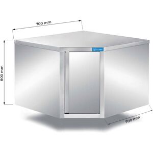 Pensile ad angolo con porta battente in acciaio inox con 1 ripiano L700xP700xH800 mm linea premium
