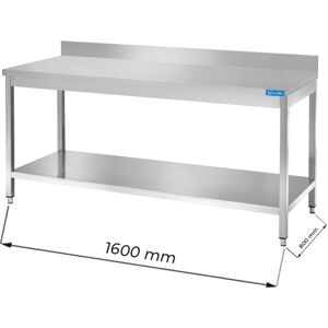 Tavolo aperto in acciaio inox con ripiano con alzatina L1600xP800xH850 mm linea basic