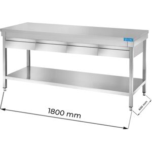 Tavolo aperto in acciaio inox con 4 cassetti orizzontali con ripiano senza alzatina L1800xP600xH850 mm linea basic
