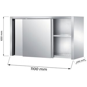 Pensile con porte scorrevoli e sgocciolatoio in acciaio inox con 1 ripiano L1100xP400xH650 mm linea premium