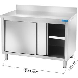 Tavolo armadiato in acciaio inox con alzatina L1500xP800xH850 mm linea basic
