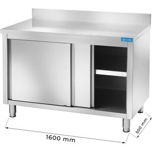 Tavolo armadiato in acciaio inox con alzatina L1600xP500xH850 mm linea basic
