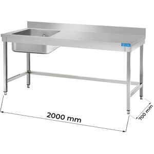 Tavolo aperto in acciaio inox con vasca a sinistra senza ripiano con alzatina L2000xP700xH850 mm linea premium