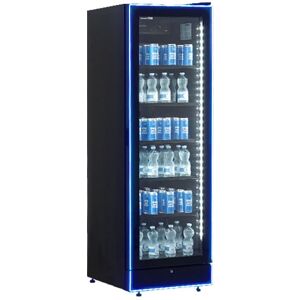 Vetrinetta frigo bibite da 378 lt nera con cornice a led blu temperatura da 0°C a +7°C