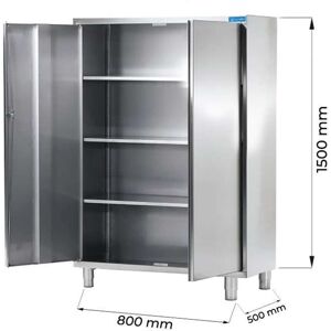 Armadio con porte battenti in acciaio inox con 3 ripiani L800xP500xH1500 mm linea premium