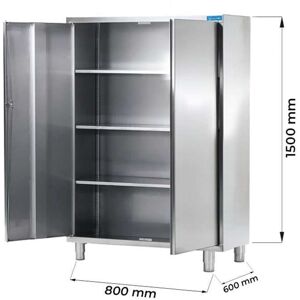 Armadio con porte battenti in acciaio inox con 3 ripiani L800xP600xH1500 mm linea basic