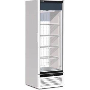 Vetrina espositiva bianca ventilata con anta vetro e 4 ripiani temp da -18°C a -25°C capacità 410 lt