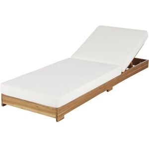 Maisons du Monde Lettino su rotelle in legno massiccio di acacia e cuscini ecrù in poliestere riciclato 65x23x196.5cm