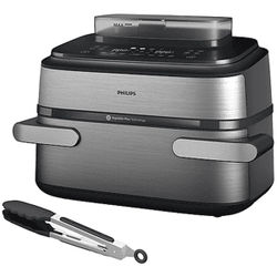 Philips Airfryer Serie 5000 Maxi con vapore NA565/02 FRIGGITRICE AD ARIA, capacità 9,5 l, Max potenza 2750 W, 8 programmi, da 40 °C a 200 °C, Inox/Nero
