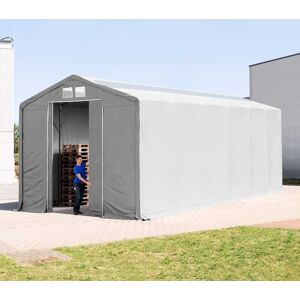 TOOLPORT 6x12 m tendostruttura, altezza 3,0m porta scorrevole e lucernari, PVC 850, grigio, con statica (sottofondo in cemento) - (94127)