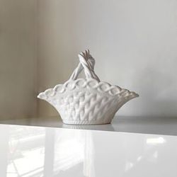 Centrotavola / Cesto in ceramica Art Déco Manises – Terracotta bianca intrecciata