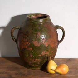 Antica brocca in terracotta smaltata a due manici – Europa Centrale, circa 1920