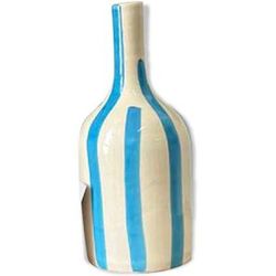 Vaso artigianale, bottiglia a righe azzurro cielo.