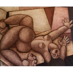 Donna nuda reclinata in stile moderno in pittura ad olio