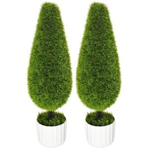 vivagarden Gn-83or Set 2 Piante Finte Di Cipresso Con Vasi Ø12x16 Cm Colore Muschio E Cemento In Pe E Plastica Verde E Bianco - Gn-83or