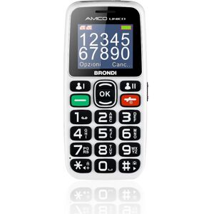 Brondi 10276091 Amico Unico - Telefono Cellulare Dual Sim Display 1.8" Batteria 600 Mah Con Tasti Grandi Sos Torcia Led Radio Fm E Bluetooth Colore Bianco - 10276091