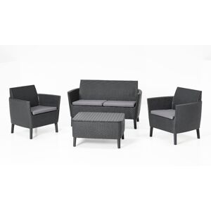 allibert 133726 Set Da Giardino Salotto Da Giardino Effetto Rattan Salottino Da Esterno Completo 4 Pezzi: Divano, 2 Poltrone E Tavolino Colore Grafite - Salemo Lounge Set