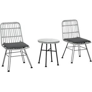 dechome 087gy863 Set 3 Pezzi Arredo Esterno Con Tavolino E 4 Sedie In Rattan Pe, Poilestere E Acciaio Colore Grigio - 087gy863