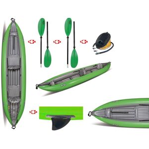 Gumotex Canoa Gonfiabile Twist2/1 Verde Con Pinna 045355-G (1c/11c) + 2 Pagaie Touring-2 Div. In 2 Parti + Pompa