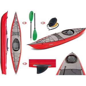Gumotex Canoa Gonfiabile Framura Rossa Con Pinna 045220-R (5c/11c) + Pagaia Touring-2 Div. In 2 Parti + Pompa