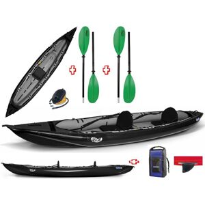 Gumotex Canoa Gonfiabile Rush 2 Nera Con Pinna 045605-K + 2 Pagaie Touring-2 Div. In 2 Parti + Pompa
