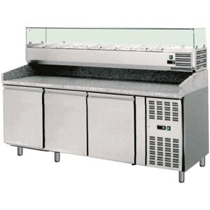 Amitek Banco Pizza Refrigerato Ventilato 3 Porte - Vetrina 10 Bacinelle GN1/4