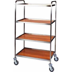 FORCAR Carrello di Servizio in Acciaio Inox e Legno CA1071 - 4 Ripiani Cm 103 x 57 x 17