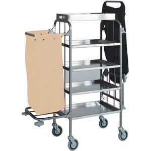 FORCAR Carrello Portabiancheria CA1525 - N° 4 Ripiani Inox - N° 1 Cassetta - N° 2 Bracc