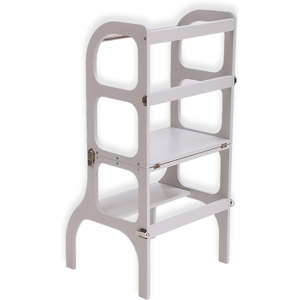 Ette Tete Torre Montessoriana Step'n'Sit Legno Bianco Bianco con Cinghie Argento