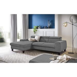 COTTA Hoekbank Morven L-vorm met hoofdeindeverstelling keuze met bedfunctie, bedlade & draadloze oplader grijs Veloursstof