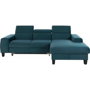 COTTA Hoekbank Morven L-vorm met hoofdeindeverstelling keuze met bedfunctie, bedlade & draadloze oplader blauw Veloursstof