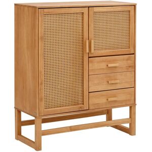 Home affaire Highboard Linz Opbergkast met rotan vlechtwerk op de deurfronten, massief hout bruin 90x38x110 cm