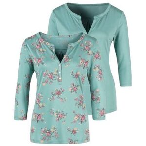 Lascana Shirt met 3/4-mouwen in modieuze blouse-look (Set van 2) groen 32/34;36/38;40/42;44/46;48/50