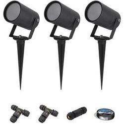 HOFTRONIC Set van 3 Spikey LED prikspots - GU10 Fitting - Dimbaar - Wandspot - IP65 voor binnen en buiten - Grondspies - Zwart