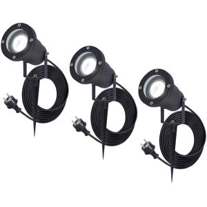 HOFTRONIC Set van 3 Sydney LED prikspots - GU10 4 Watt 345 Lumen - Dimbaar - Kantelbaar - 6500K daglicht wit - IP64 Waterdicht - 1.5m kabel met EU-stekker - Zwart
