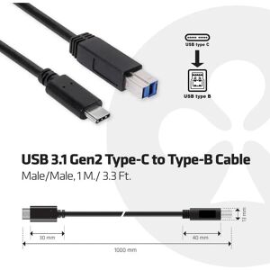 club3D USB-kabel USB 3.2 Gen1 (USB 3.0 / USB 3.1 Gen1) USB-C stekker, USB-B stekker 1.00 m Zwart CAC-1524