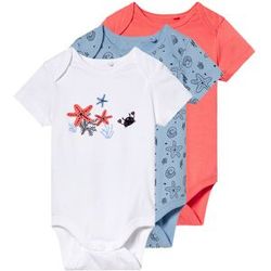 lupilu 3 baby rompertjes (Koraal/lichtblauw/wit, 74/80)