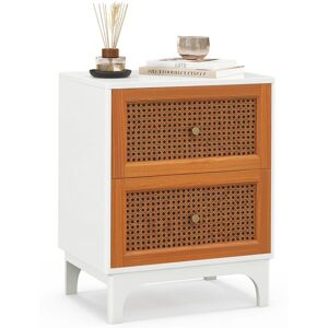 Merkloos Coast Rotan Nachtkastje Boho Wit&Bruin 46x33x59,5 cm met 2 Handgeweven Lades